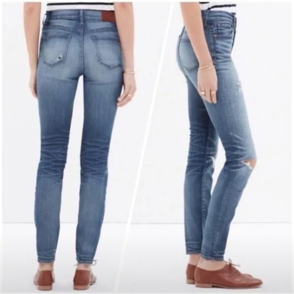 MADEWELL HIGH RISER SKINNY KNEE RIP REPAIR JEANS 28